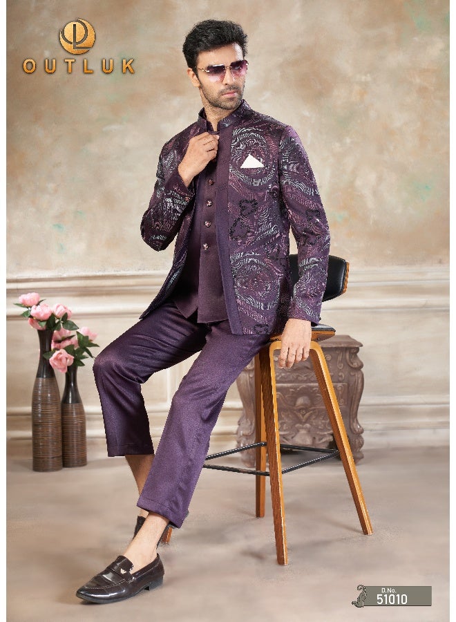 OUTLUK Purple Jodhpuri Suit for Men - Image 2